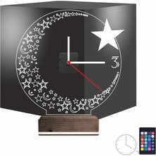 Luvivia Türk Bayrağı Ay Yıldız V2 Saatli 3D Lamba - Masa Gece Lambası