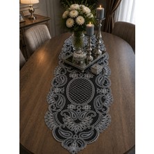 Lena Maison Luna Siyah Tül Üzerine Nakış Işlemeli Runner 35 cm x 105 cm