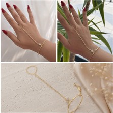 Fm 💎 Premium Parlak Gold Renk Üçgen Taş Detaylı Zarif Şahmeran 316L Çelik Kadın Bileklik (22cm)