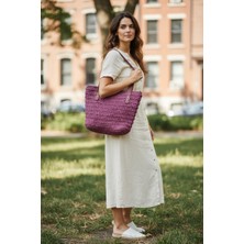 Jarold Handmade El Yapımı Erik Rengi Kağıt Iplik Tote Çanta