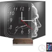 Luvivia Atatürk Imza Silüet Saatli 3D Lamba - Masa Gece Lambası
