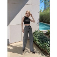 Shevega Füme Likralı Bol Paça Salaş Palazzo Jeans Kot Pantolon