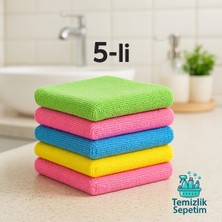 Temizlik Sepeti Temizliksepeti Mikrofiber Temizlik Bezi - 5 Adet - 40X40 cm | Yüksek Emicilik – Renkli Çok Amaçlı Bez