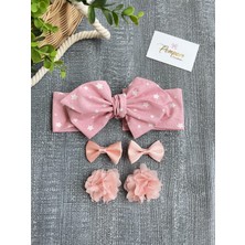 Pempem Bandana Kız Bebek Pudra Yıldız Desenli Bandana Toka Seti