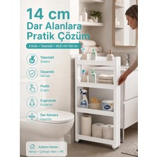 Motek 4'lü Slim Dar Alan Organizer Raf, Tekerlekli Çok Amaçlı Mutfak ve Banyo Düzenleyici (Beyaz)