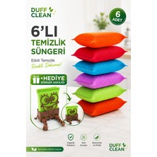 Duff Clean 6’lı Temizlik Süngeri + Hediye Sünger Askılığı – Renkli Bulaşık ve Genel Temizlik Süngeri