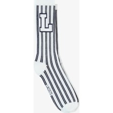 Lacoste Unisex Çizgili Beyaz Çorap