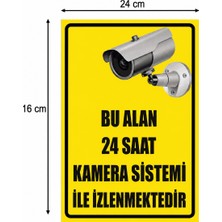Reklam Ads Kişiselleştirilebilir Levha, 6 Adet Bu Alan 24 Saat Kamera ile Izlenmektedir 16X24 cm Boyut Folyo Baskı Sticker, Kamera Uyarı Levhası