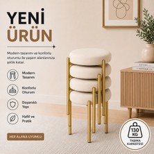 Evdera Mobilya Cemre 4lü Puf Tabure Bench Makyaj Sandalyesi Gold Ayak