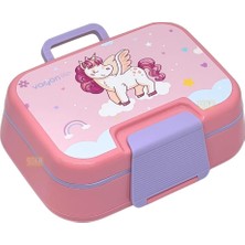 Vagonlife Bento 1030ML Lunchbox Tek Katlı 3 Bölmeli Pp Plastik Sefer Tası Yemek Kutusu (Pembe)