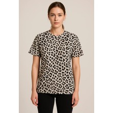 Prolet Kadın Leopar Desenli Oversize T-Shirt - Leopar