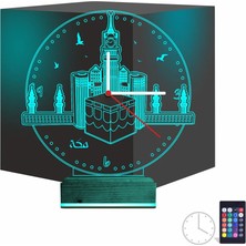 Luvivia Mekke Kabe Cami Saatli 3D Lamba - Masa Gece Lambası