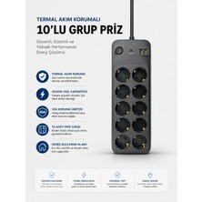 ALK Termal Akım Korumalı USB Type-C Girişli 10'lu Grup Priz 2500W Güç Kapasitesi (Kopya) - Lisinya