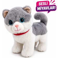Fidan Oyuncak Sesli Miyavlayan Peluş Kedi 25 cm – Yumuşak Sevimli Kedi Oyuncak – Gerçekçi Miyavlama Sesli Peluş Oyuncak