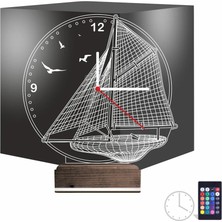 Luvivia Gemici Kaptan Denizci Yelkenli V2 Saatli 3D Lamba - Masa Gece Lambası