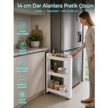 Motek 3'lü Slim Dar Alan Organizer Raf, Tekerlekli Çok Amaçlı Mutfak ve Banyo Düzenleyici (Beyaz)