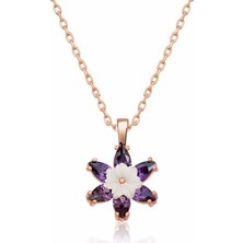 Hazego Gümüş Rose Mor Lotus Çiçeği Kolye