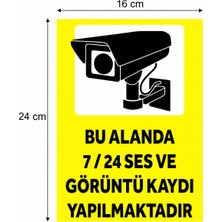 Reklam Ads Kişiselleştirilebilir Levha, 6 Adet Bu Alanda 7/24 Ses ve Görüntü Kaydı Yapılmaktadır 16X24 cm Boyut Folyo Baskı Sticker, Kamera Uyarı Levhası