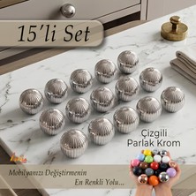 Glaswen 15 Adet Sert Plastik Düğme Yuvarlak Top Çizgili Parlak Krom Dolap Mobilya Mutfak Dolabı Çekmece Kulbu Kulpu Kulplar