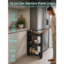 Motek 3'lü Slim Dar Alan Organizer Raf, Tekerlekli Çok Amaçlı Mutfak ve Banyo Düzenleyici (Siyah)