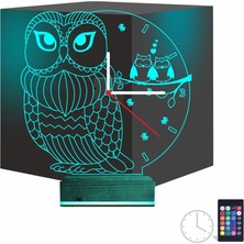 Luvivia Baykuş Tasarım Saatli 3D Lamba - Masa Gece Lambası