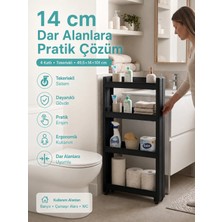 Motek 4'lü Slim Dar Alan Organizer Raf, Tekerlekli Çok Amaçlı Mutfak ve Banyo Düzenleyici (Siyah)