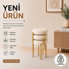 Evdera Mobilya Cemre 3lü Puf Tabure Bench Makyaj Sandalyesi Gold Ayak