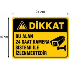 Reklam Ads Kişiselleştirilebilir Levha, 6 Adet Dikkat Bu Alan 24 Saat Kamera Sistemi ile Izlenmektedir 16X24 cm Boyut Folyo Baskı Sticker, Kamera Uyarı Levhası