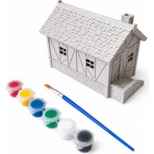 3D Maket Ev Boyama Seti 12X10 cm Dekoratif Minyatür Ev Maketi 6'lı Boya ve Fırça Hediyeli Hobi Seti
