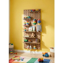 Dekortek Mobilya Premium Boy Ahşap Modüler Pegboard Duvar Rafı Sistemi (5 Raf, 16 Askı Çubuğu)
