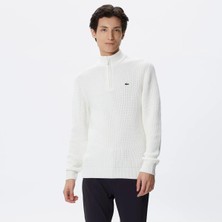 Lacoste Erkek Regular Fit Uzun Kollu Dik Yaka Desenli Ekru Triko