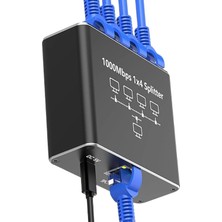 Gigabit Ethernet Splitter Lan Switch 4 Port, Tip C Güç Kablosu, 1000MBPS RJ45 Ağ Dağıtıcı