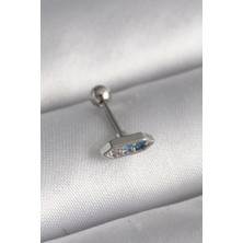 Bezos 316L Çelik Gümüş Renk Mavi Zirkon Taşlı Tragus Piercing