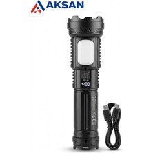 Cata Kompakt Şarjlı LED El Feneri 16.4 cm Dijital Pil Göstergeli Odaklı Kamp Feneri