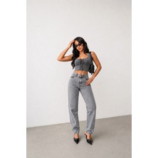 Shevega Mamaliga Kadın Fümetaş Detaylı Boyfriend Mom Jeans Kot Pantolon