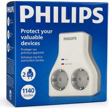 Philips 2’li Akım Korumalı Priz 1140 Joule Aşırı Gerilim Koruyucu