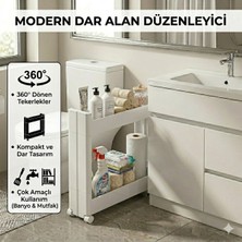 Motek 2’li Slim Dar Alan Organizer Raf, Tekerlekli Çok Amaçlı Mutfak ve Banyo Düzenleyici (Beyaz)
