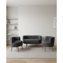 Azra Mobilya Sydney 2+1+1 Welsoft Tüylü Yumuşak Kumaş Balkon  Çay Seti Koltuk Takımı - Ahşap Ayak - Antrasit