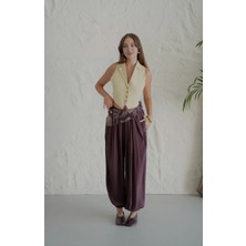 Roea Şal Detay Fularlı Şalvar Pantolon Bordo