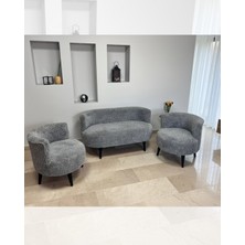 Azra Mobilya Sydney 2+1+1 Welsoft Tüylü Yumuşak Kumaş Balkon Çay Seti Koltuk Takımı - Ahşap Ayak - Kırçıllı Gri