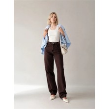 Shevega Mamaliga Kahvrengi Yan Kemer Tokalı Yüksek Bel Baggy Jeans Salaş Kot Pantolon