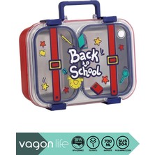 Vagonlife Bento 700ML Lunchbox Yeni Koleksiyon Desenli Tek Katlı 2 Bölmeli Kulplu Sızdırmaz Paslanmaz Çelik Sefer Tası Çocuk Okul Yemek Kutusu Metal Kaşık ve Chopstick Hediyeli Bpa Yok