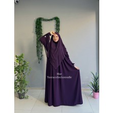 Yüsra Collection Tesettür Papatya Nakışlı Kol Bağlama Elbise ve Kısa Boy Sufle 2'litakım
