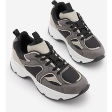 Marjin Kadın Sneaker Yüksek Kalın Taban Çok Parçalı Bağcıklı Spor Ayakkabı Merita Füme Süet