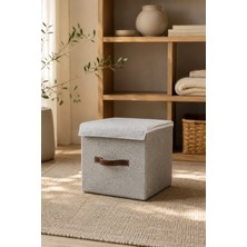 Dathcha Gri Keçe Kapaklı Küp Kutu 25 x 25 x 25 cm Deri Kulplu, Katlanabilir, Çok Amaçlı Saklama ve Düzenleyici Kutu