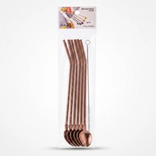 Livenda 6'lı Kaşıklı Pipet Seti - Bronz - Pipet Temizleme Fırçası