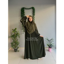 Yüsra Collection Tesettür Papatya Nakışlı Kol Bağlama Elbise ve Kısa Boy Sufle 2'litakım