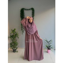 Yüsra Collection Tesettür Papatya Nakışlı Kol Bağlama Elbise ve Kısa Boy Sufle 2'litakım