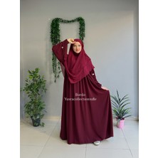 Yüsra Collection Tesettür Papatya Nakışlı Kol Bağlama Elbise ve Kısa Boy Sufle 2'litakım
