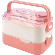 Vagonlife Bento 1350ML Lunchbox 2 Katlı 3 Bölmeli ve Sosluklu Çelik Sefer Tası Yemek Kutusu Çatal Ka